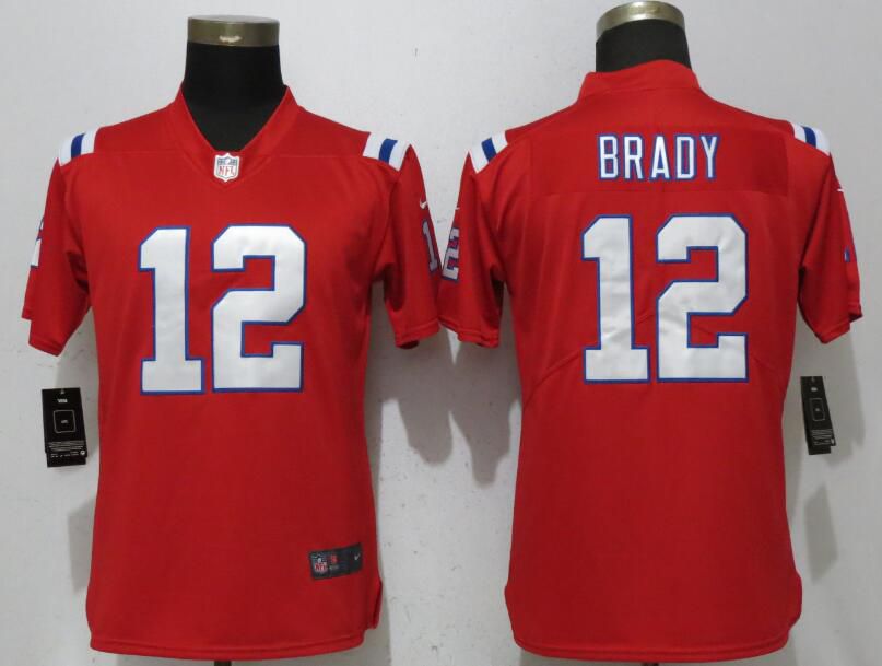 Women New England Patriots #12 Brady Red Vapor Untouchable Player Nike Limited NFL Jerseys